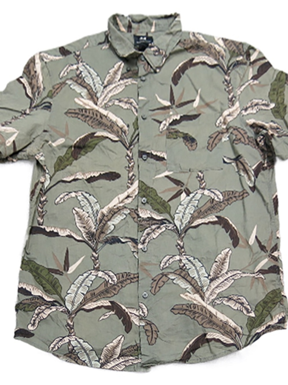 Men's Tropical Button-Up Shirt in Olive Green